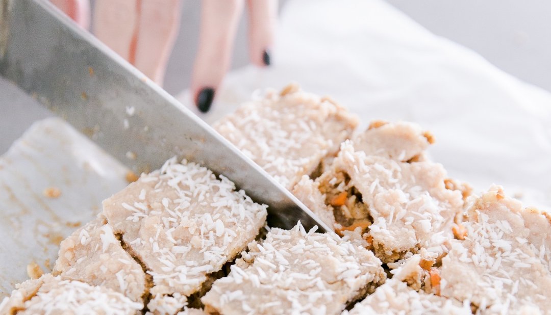 Raw carrot cake bars with coconut butter frosting